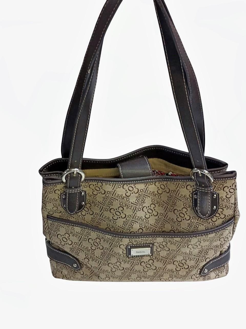 Liz Claiborne Brown Monogram Canvas Shoulder Bag